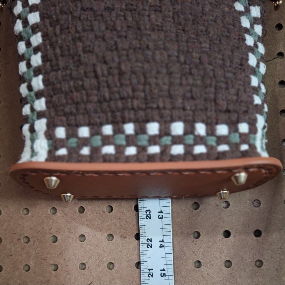 Brown Woven Top-Handle Bag with Cream & Green Trim - Picture 5 of 9